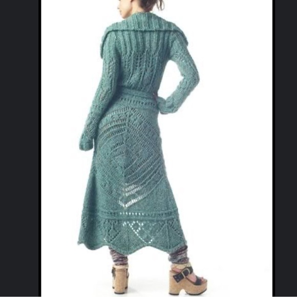 Free People Green Blue Budapest Daydream Long Knit Duster Sweater Cardigan Small - Picture 4 of 10